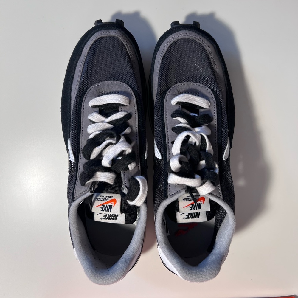 Nike LDwaffle / Sacai . Black, anthracite and white with black mesh.